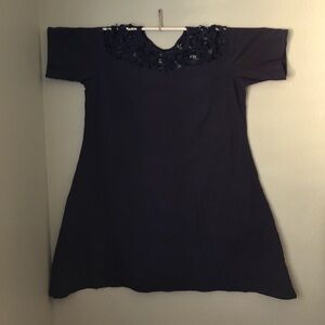 unbranded dark blue flower lace a-line dress labeled 4X see measurements